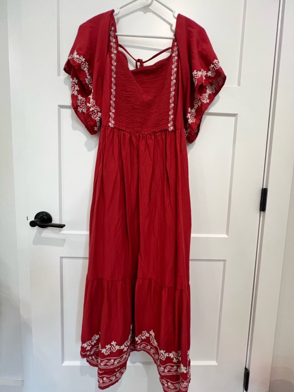 Red Embroidered Midi Dress
